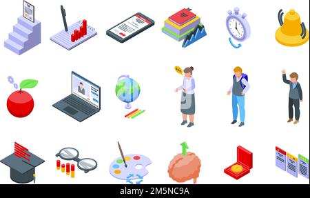 Education workflow icons set. Isometric set of education workflow vector icons for web design isolated on white background Stock Vector