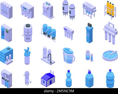 Equipment for water purification icons set. Isometric set of equipment for water purification vector icons for web design isolated on white background Stock Vector