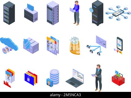 Customer database icons set. Isometric set of customer database vector icons for web design isolated on white background Stock Vector