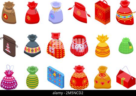 Lucky bag icons set. Isometric set of lucky bag vector icons for web design isolated on white background Stock Vector