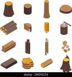 Trunk tree icons set. Isometric set of trunk tree vector icons for web design isolated on white background Stock Vector