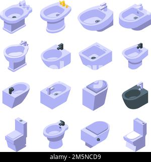Bidet icons set. Isometric set of bidet vector icons for web design isolated on white background Stock Vector