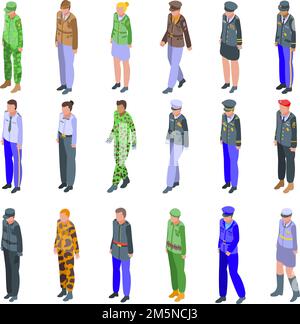 Military uniform icons set. Isometric set of military uniform vector icons for web design isolated on white background Stock Vector