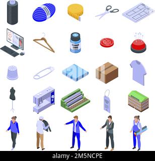 Textile production icons set. Isometric set of textile production vector icons for web design isolated on white background Stock Vector