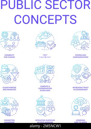 Public sector blue gradient concept icons set Stock Vector