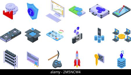 Cryptocurrency icons set. Isometric set of cryptocurrency vector icons for web design isolated on white background Stock Vector