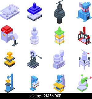 Press form machines icons set. Isometric set of press form machines vector icons for web design isolated on white background Stock Vector