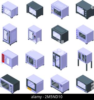 Convection oven icons set. Isometric set of convection oven vector icons for web design isolated on white background Stock Vector