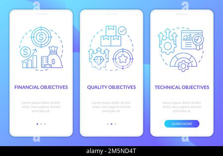 Objectives in project management blue gradient onboarding mobile app screen Stock Vector