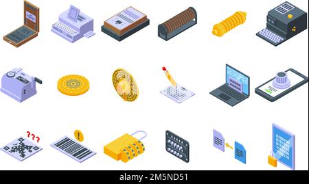 Cipher icons set. Isometric set of cipher vector icons for web design isolated on white background Stock Vector