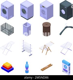Tumble dryer icons set. Isometric set of tumble dryer vector icons for web design isolated on white background Stock Vector