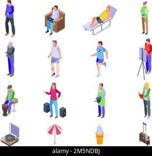 Weekend icons set. Isometric set of weekend vector icons for web design isolated on white background Stock Vector