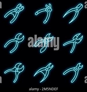 Forceps icons set. Outline set of forceps vector icons neon color on black Stock Vector
