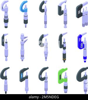 Micrometer icons set. Isometric set of micrometer vector icons for web design isolated on white background Stock Vector