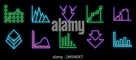 Regression icons set. Outline set of regression vector icons neon color on black Stock Vector