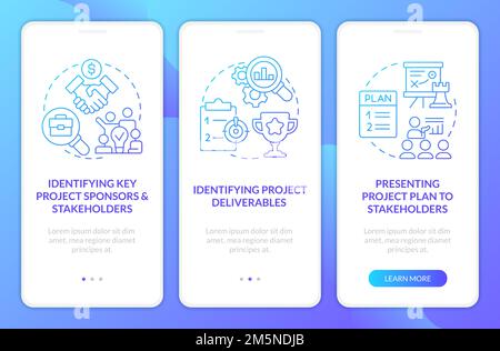 Project planning stages blue gradient onboarding mobile app screen Stock Vector