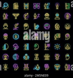 Life skills icons set. Outline set of life skills vector icons neon color on black Stock Vector