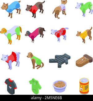 Dog clothes icons set. Isometric set of dog clothes vector icons for web design isolated on white background Stock Vector