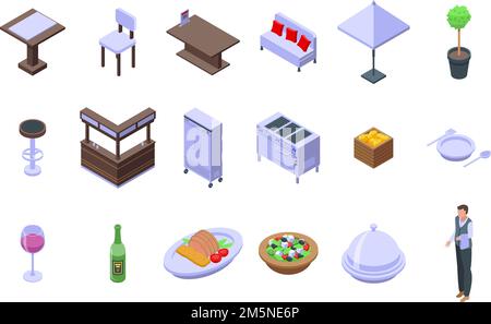 Restaurant icons set. Isometric set of restaurant vector icons for web design isolated on white background Stock Vector