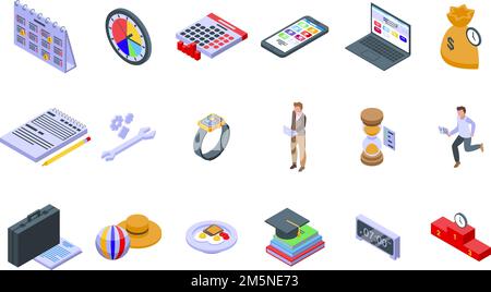 Time management icons set. Isometric set of time management vector icons for web design isolated on white background Stock Vector