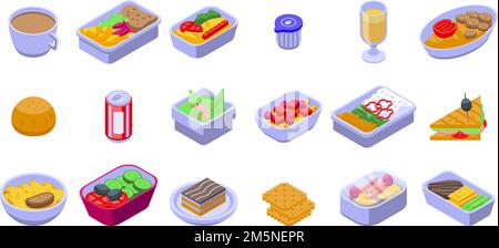 Airline food icons set. Isometric set of airline food vector icons for web design isolated on white background Stock Vector