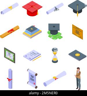 Degree icons set. Isometric set of degree vector icons for web design isolated on white background Stock Vector