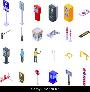 Paid parking icons set. Isometric set of paid parking vector icons for web design isolated on white background Stock Vector