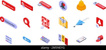 Subscribe icons set. Isometric set of subscribe vector icons for web design isolated on white background Stock Vector