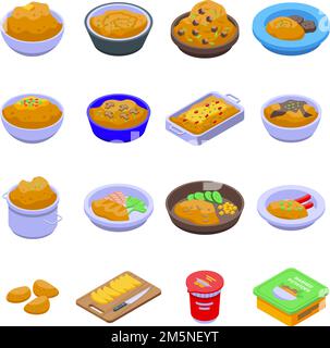 Mashed potatoes icons set. Isometric set of mashed potatoes vector icons for web design isolated on white background Stock Vector