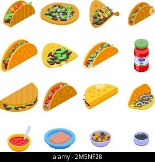 Tacos icons set. Isometric set of tacos vector icons for web design isolated on white background Stock Vector