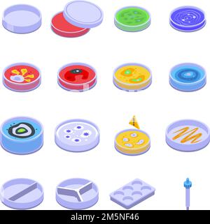 Petri dish icons set. Isometric set of petri dish vector icons for web design isolated on white background Stock Vector