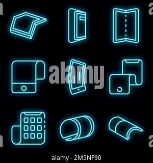 Flexible display icons set. Outline set of flexible display vector icons neon color on black Stock Vector
