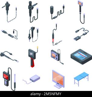 Endoscope icons set. Isometric set of endoscope vector icons for web design isolated on white background Stock Vector