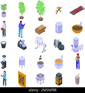 Coffee production icons set. Isometric set of coffee production vector icons for web design isolated on white background Stock Vector