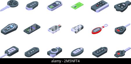 Smart car key icons set. Isometric set of smart car key vector icons for web design isolated on white background Stock Vector
