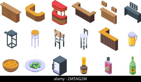 Bar counter icons set. Isometric set of bar counter vector icons for web design isolated on white background Stock Vector