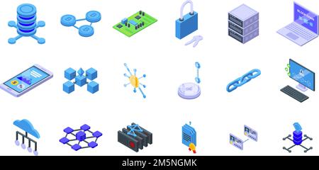 Block chain icons set. Isometric set of block chain vector icons for web design isolated on white background Stock Vector