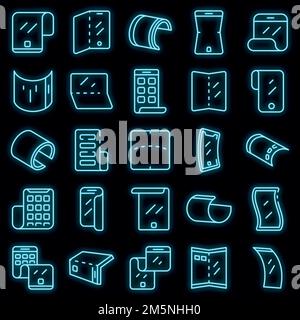 Flexible screen icons set. Outline set of flexible screen vector icons neon color on black Stock Vector