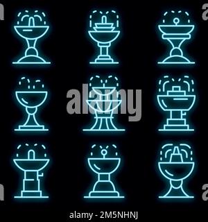 Drinking fountain icons set. Outline set of drinking fountain vector icons neon color on black Stock Vector