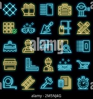 Tiler icons set. Outline set of tiler vector icons neon color on black Stock Vector