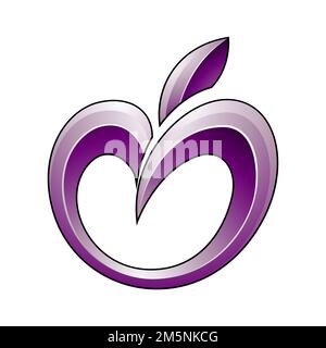 Apple Icon in Glossy Shades of Purple isolated on a White Background Stock Photo