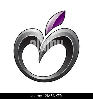 Apple Icon in Shades of Purple and Black isolated on a White Background Stock Photo