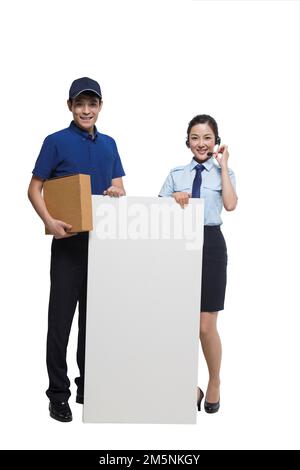 Logistics delivery and customer service staff with the whiteboard Stock Photo