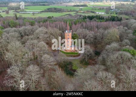 Aerial view of Chatley Heath Semaphore Tower, Ockham Common, Cobham, Surrey, UK. Stock Photo