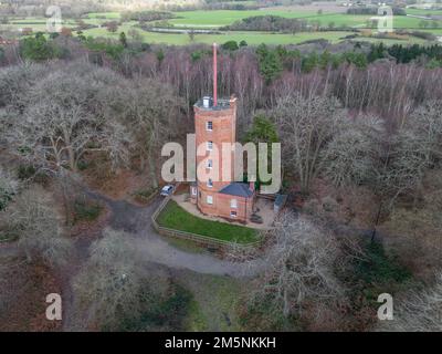 Aerial view of Chatley Heath Semaphore Tower, Ockham Common, Cobham, Surrey, UK. Stock Photo