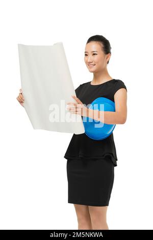Female architect with drawings Stock Photo