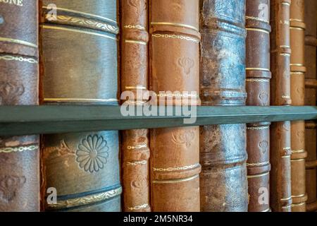 Old books in old bookcase Stock Photo