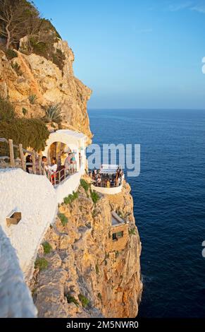 Cave in the rock used as a club, Cova den Xoroi, Menorca, Balearic ...