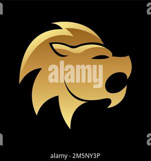Golden Glossy Lion Icon on a Black Background Stock Photo