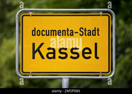 City entrance sign Documenta City of Kassel, Hesse, Germany Stock Photo